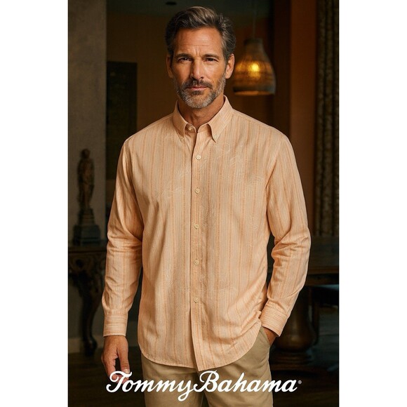 Tommy Bahama Orange Casual Button Down Shirt L - Picture 1 of 10